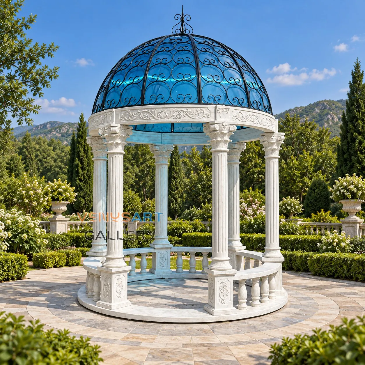 Blue Dome Marble Garden Gazebo — placement concept